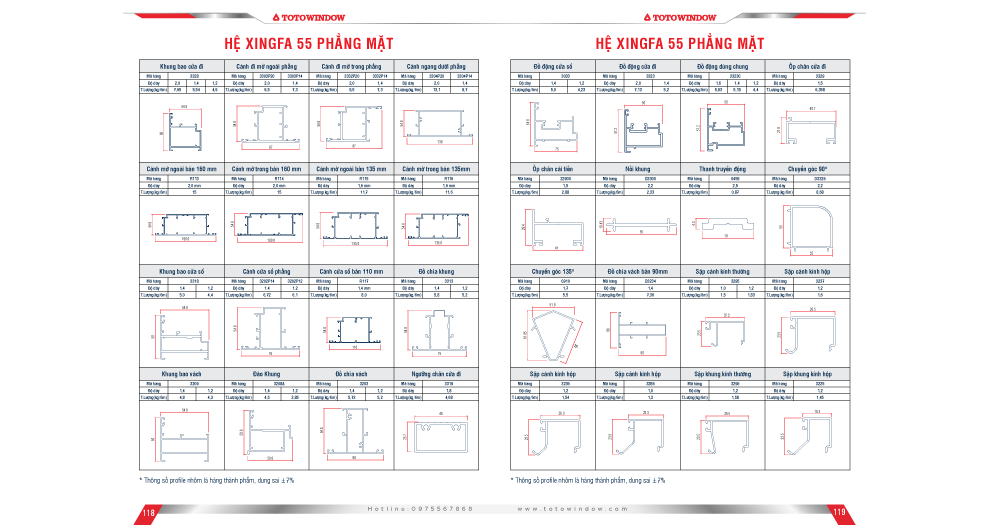 Hệ XINGFA 55 PHẲNG MẶT