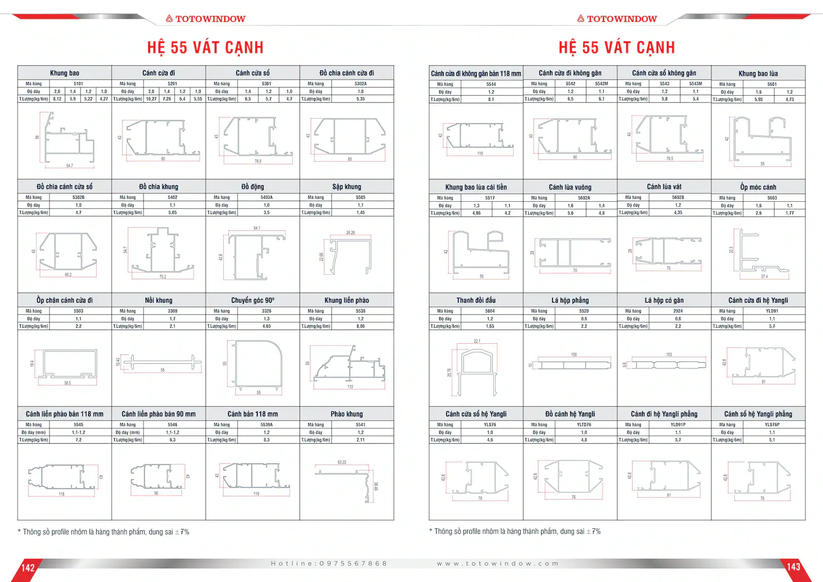 Nhôm hệ 55 vát cạnh mặt cắt