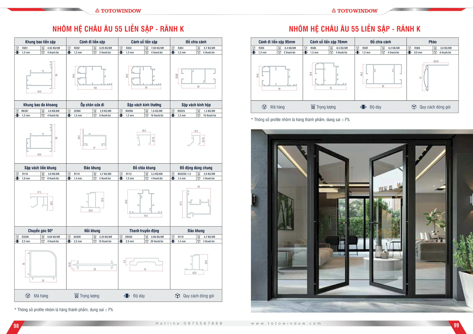 Nhôm hệ Châu Âu 55 Liền Sập rãnh K mặt cắt
