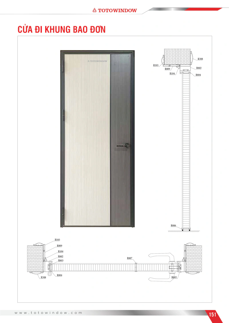 Nhôm hệ tấm tổ ong Totowindow cửa đi khung bao đơn mặt cắt