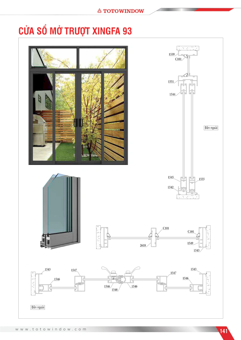 Nhôm hệ Xingfa 93 mở trượt cửa sổ mặt cắt