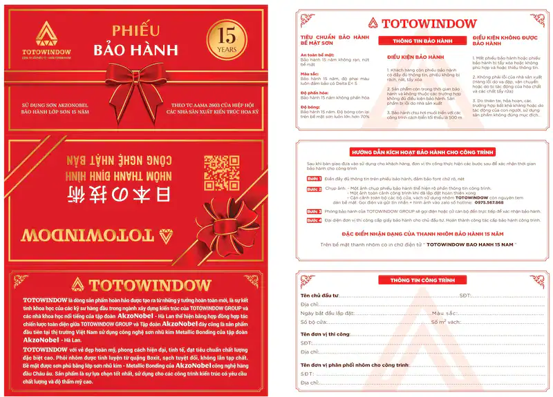 Phiếu bảo hành Totowindow